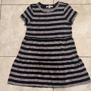 LOFT Black and White Striped Midi Dress